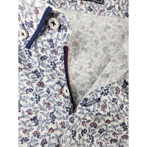 Guide London Shirt Men XL White Red Blue Geometric Floral Preppy Short Sleeve UK - Picture 11 of 14